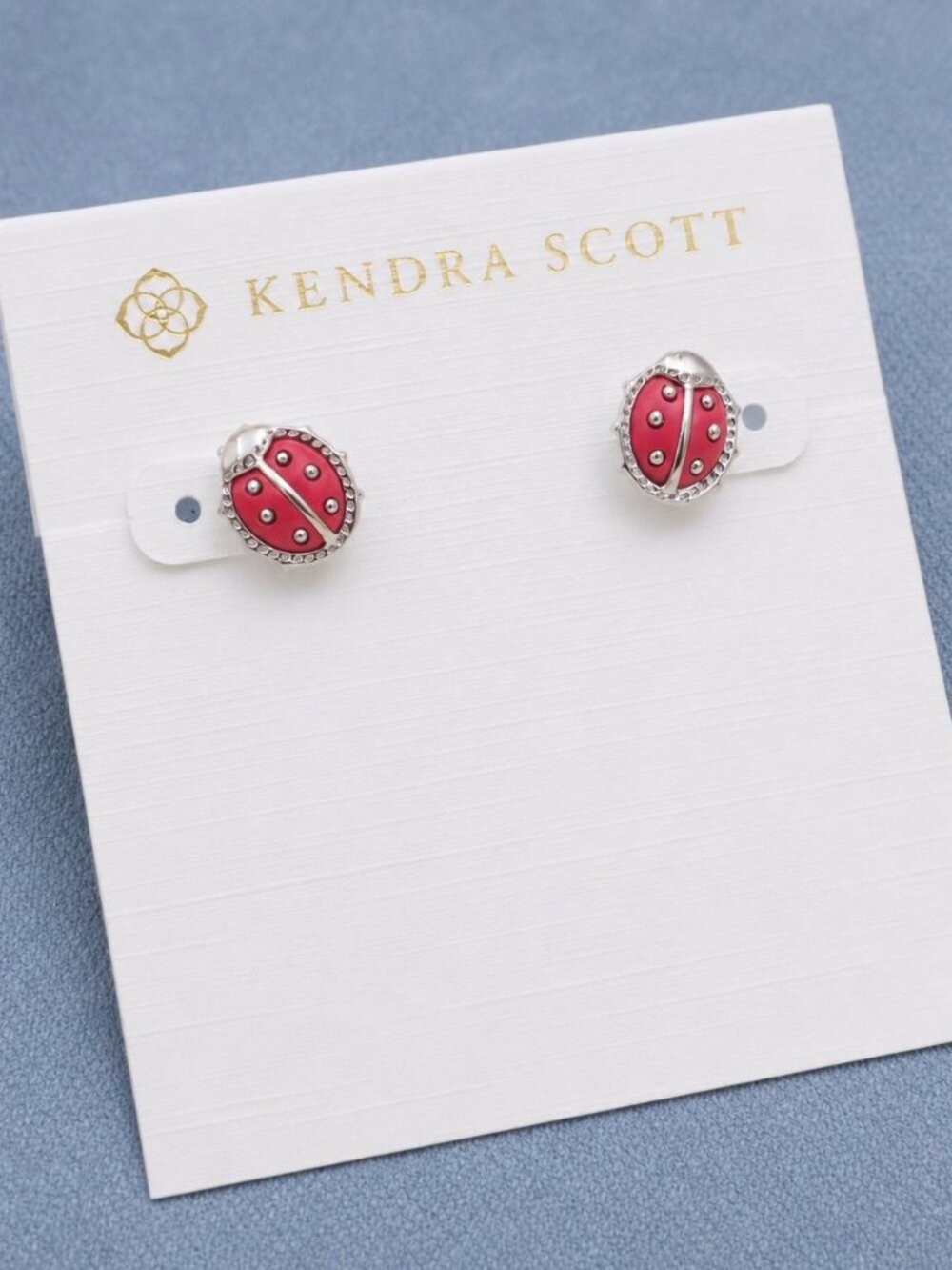 Kendra Scott Ladybug Stud Earrings - Silver & Red Vermillion